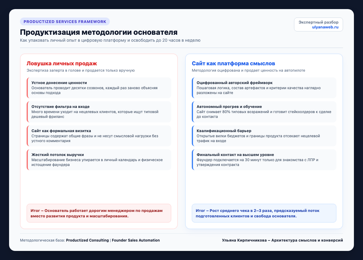 Продуктизация методологии основателя: как упаковать личный опыт в цифровую платформу на сайте